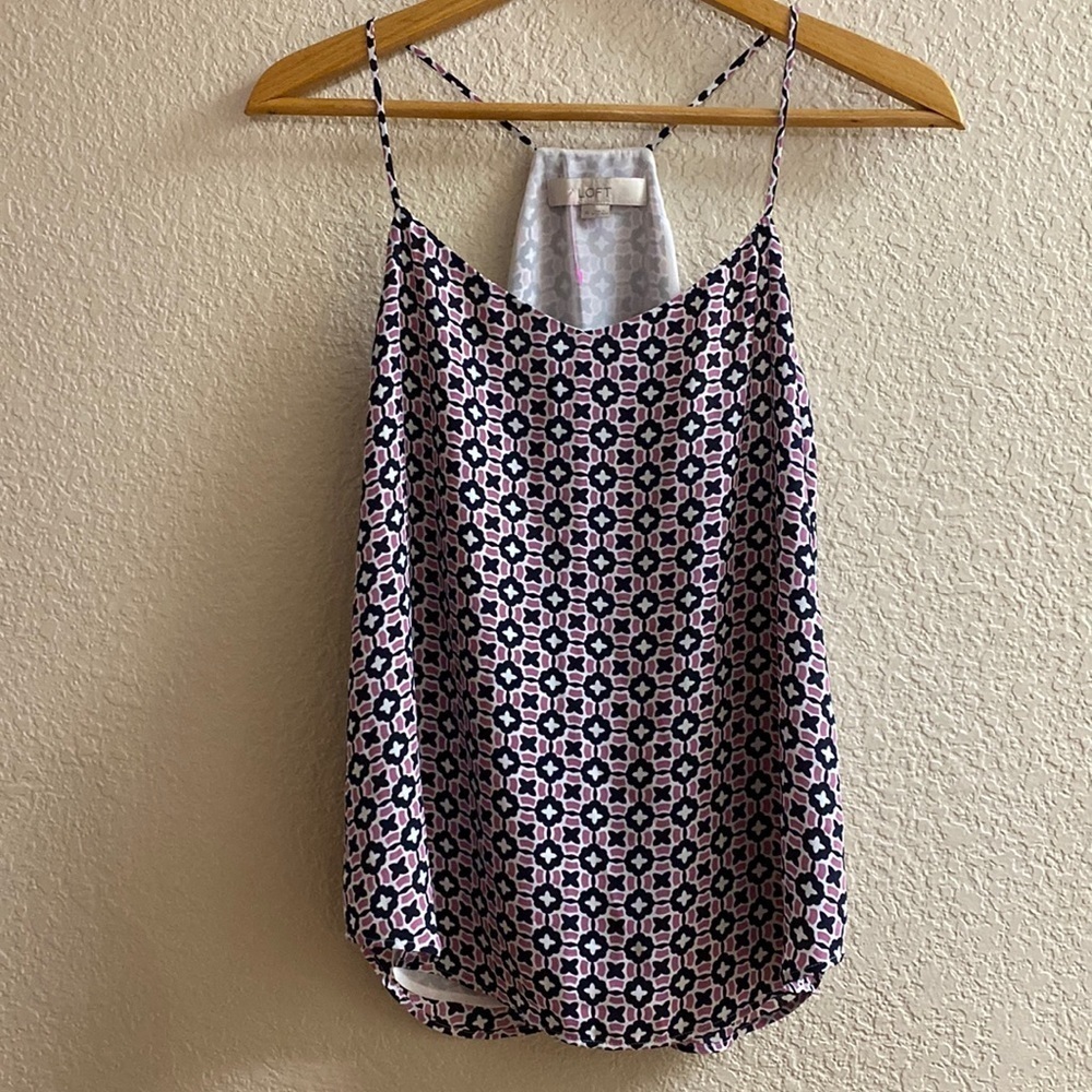 ANN Taylor Loft pink black georgette layered swing sleeveless cami blouse top